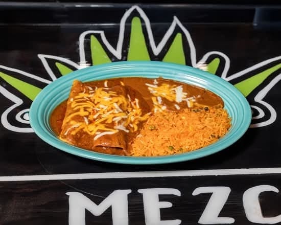 5.Two Enchiladas, Rice & Refried Beans.